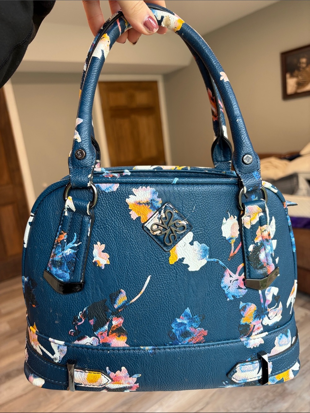 Simply Vera Vera Wang Navy Floral Dome Satchel